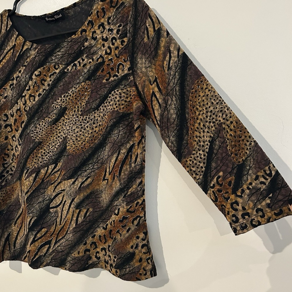 Vtg USA Made Animal Print Leopard Top Sz M Sheer Stretch Brittany Black - Picture 3 of 12
